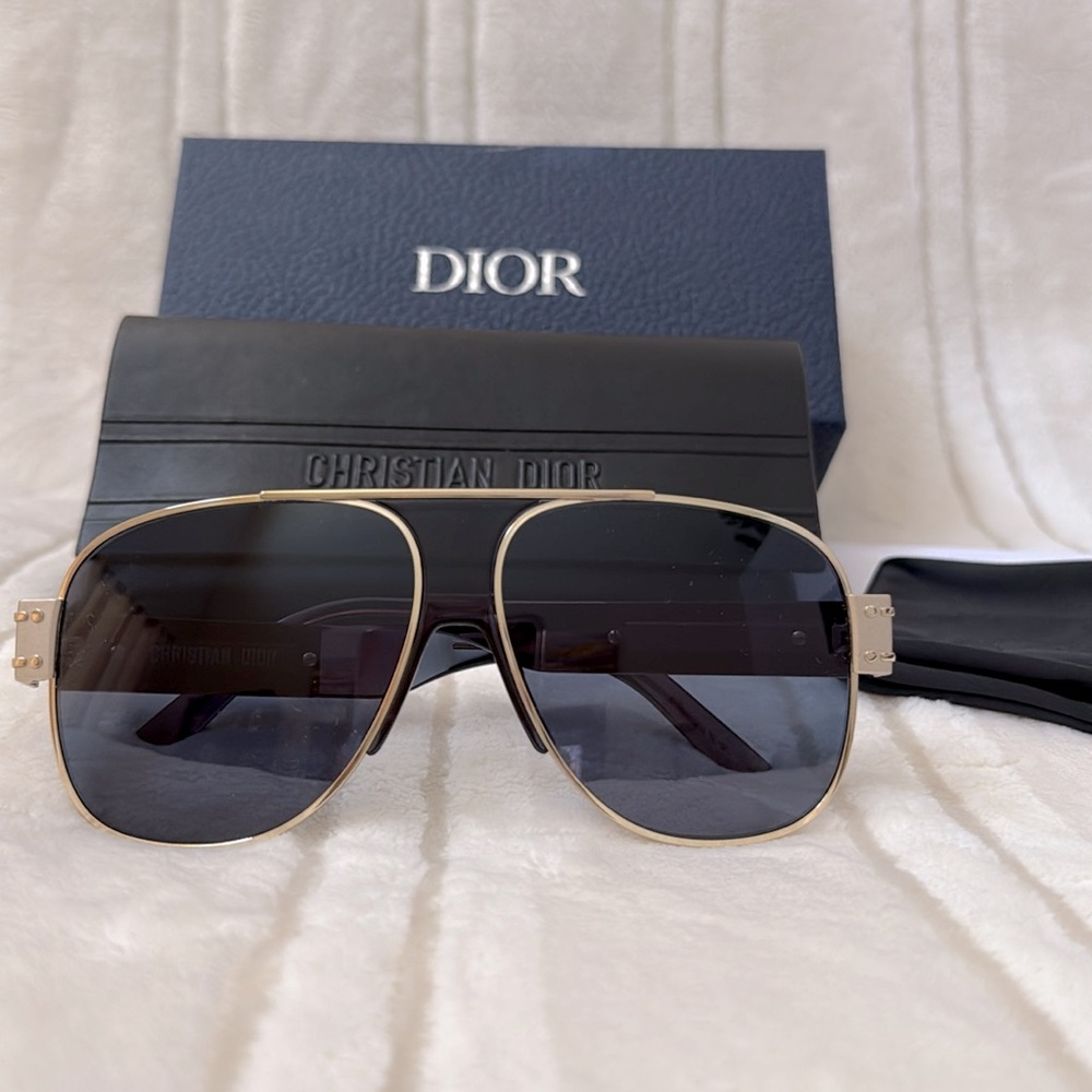 MSRP $610 Christian Dior Aviator Sunglasses Translucent Blue Gold Metal Frame - Picture 12 of 16